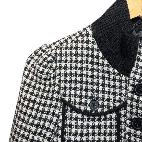 VTG Billabong Black/White Houndstooth Tweed Wool Blend Full Zip Puffed Shoulder - Picture 9 of 14